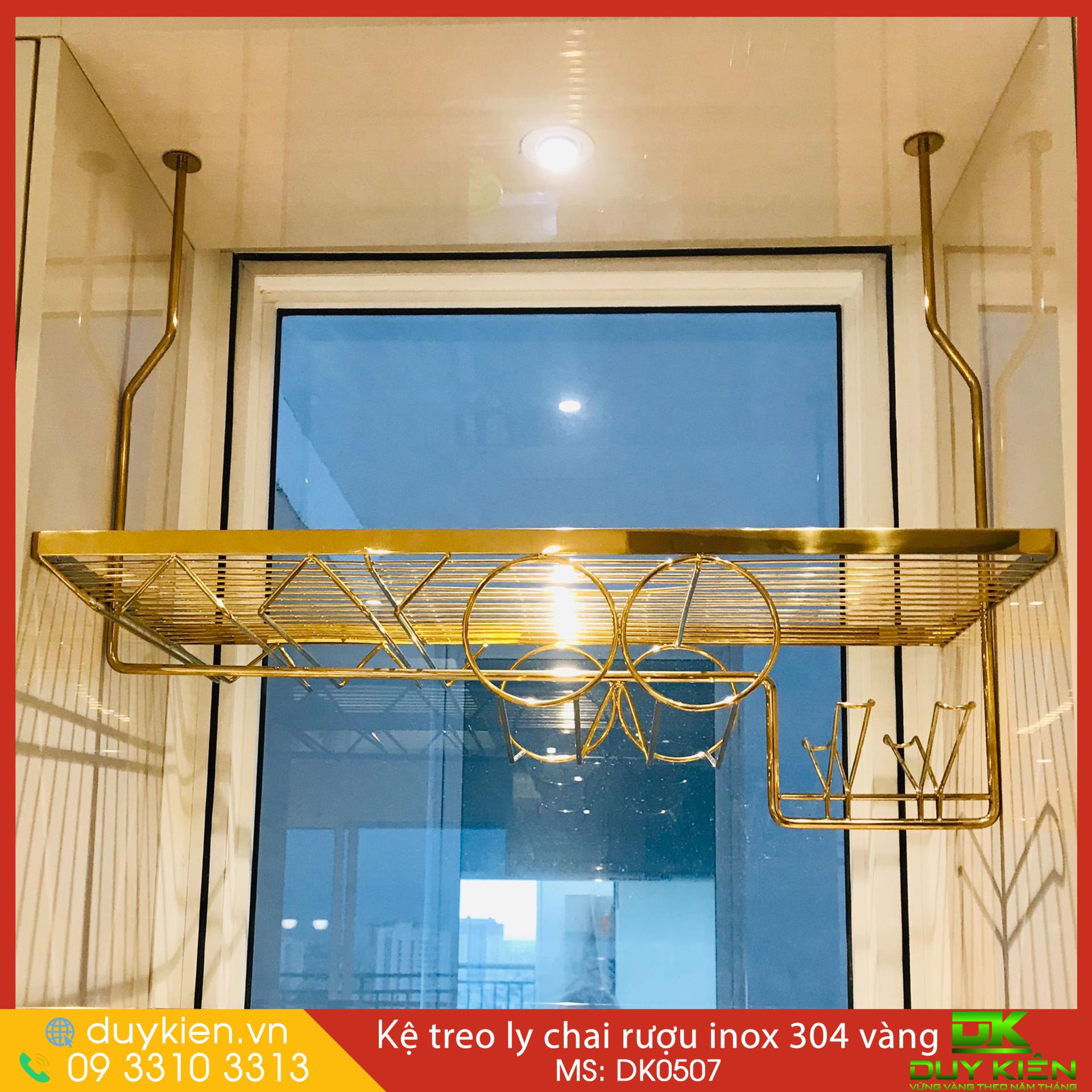 Kệ treo ly chai rượu inox 304 mạ vàng Duy Kiên DK0507
